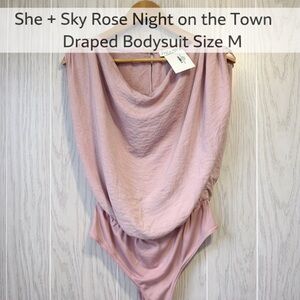 She + Sky Rose Night on the Town Draped Bodysuit Size M NWT
